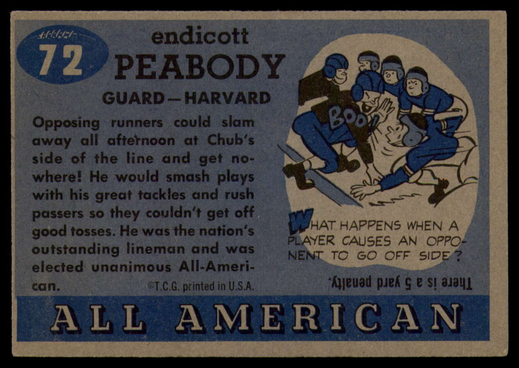 1955 Topps All American #72 Chub Peabody VG Very Good 