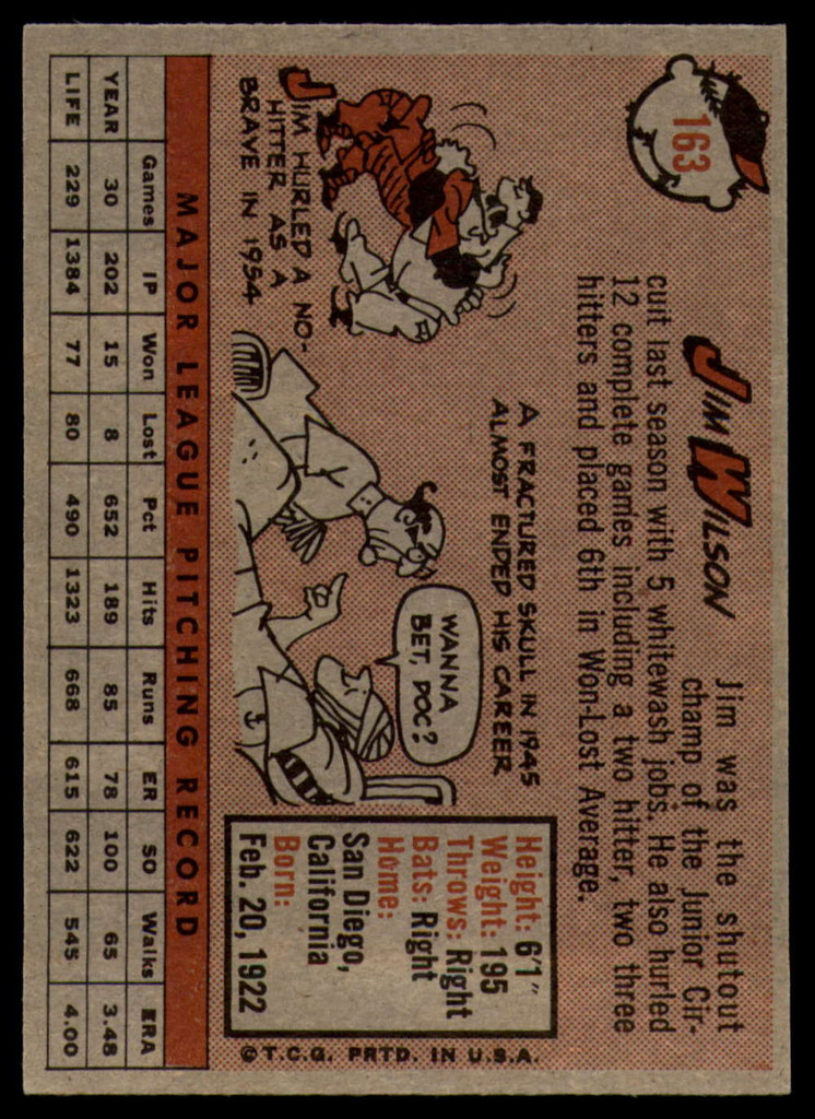 1958 Topps #163 Jim Wilson EX/NM  ID: 104524