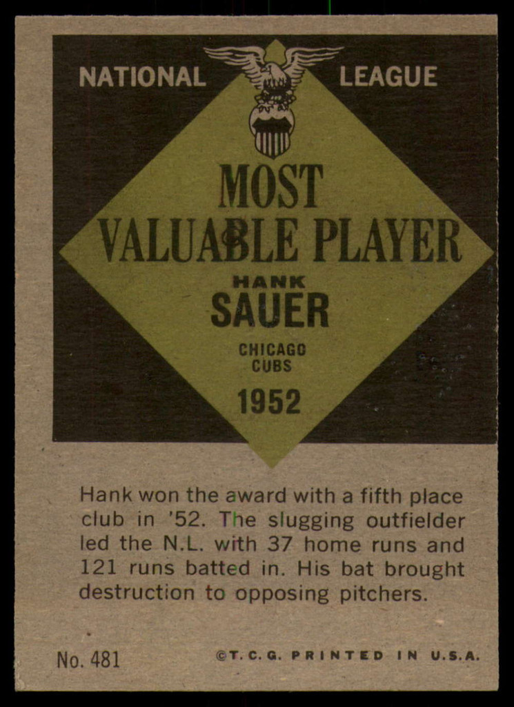 1961 Topps #481 Hank Sauer Ex-Mint  ID: 156507