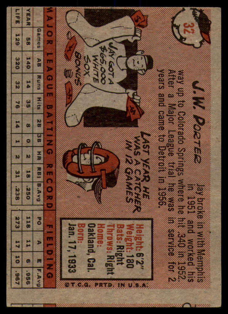 1958 Topps #32 J.W. Porter Excellent  ID: 138619