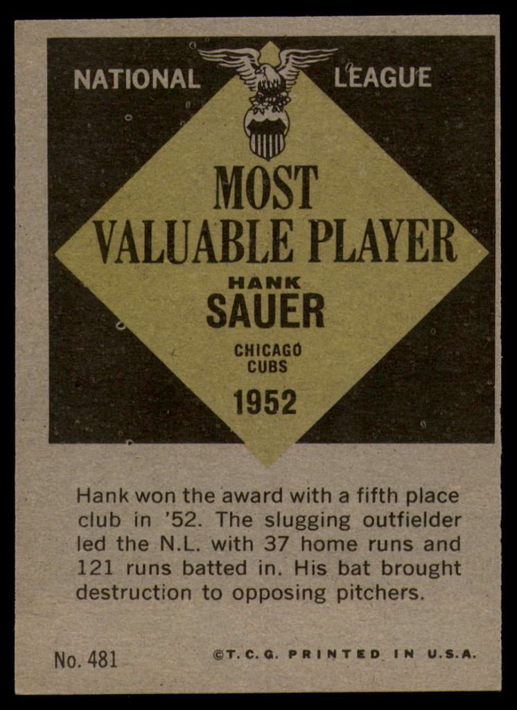 1961 Topps #481 Hank Sauer EX/NM  ID: 112763