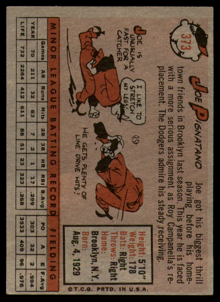 1958 Topps #373 Joe Pignatano EX/NM RC Rookie ID: 106900