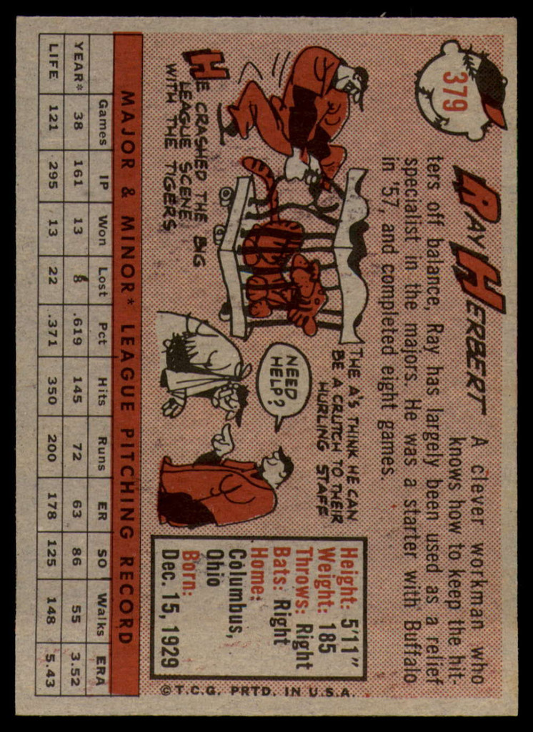 1958 Topps #379 Ray Herbert EX/NM 