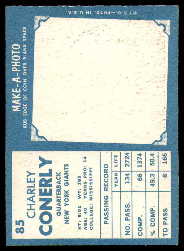 1961 Topps #85 Charley Conerly EX/NM  ID: 126132