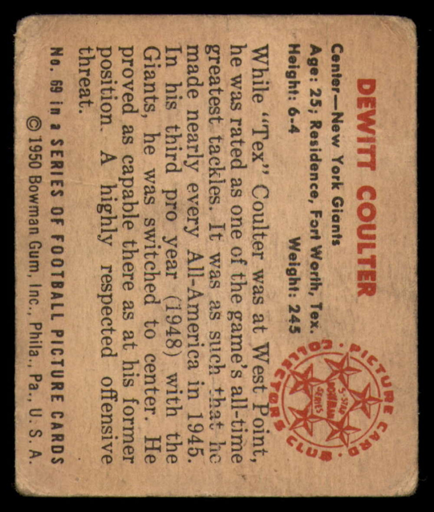 1950 Bowman #69 Tex Coulter Good  ID: 151806