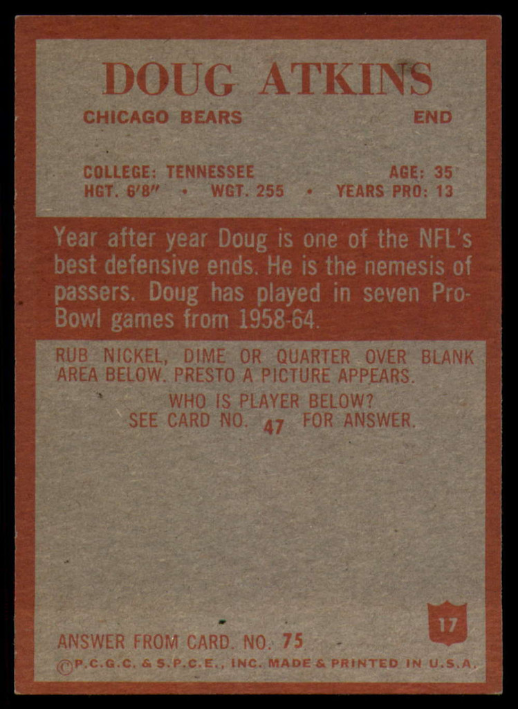1965 Philadelphia #17 Doug Atkins NM+  ID: 121600