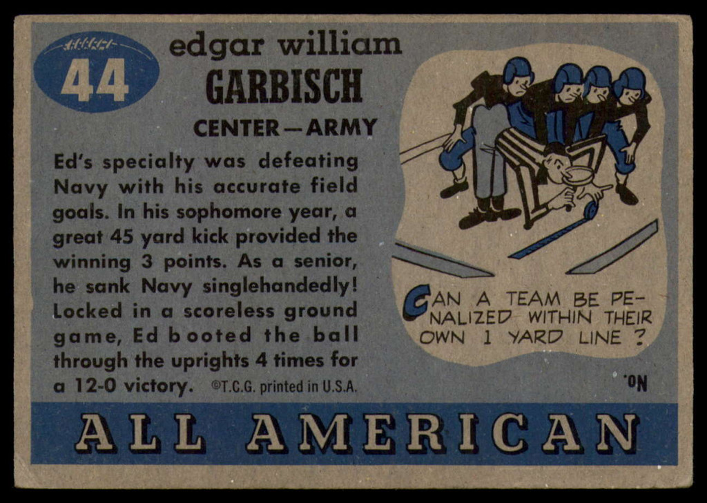 1955 Topps All American #44 Ed Garbisch G/VG Good/Very Good 