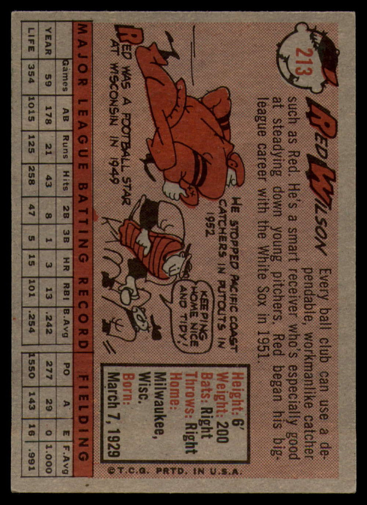 1958 Topps #213 Red Wilson EX++ Excellent++  ID: 106277
