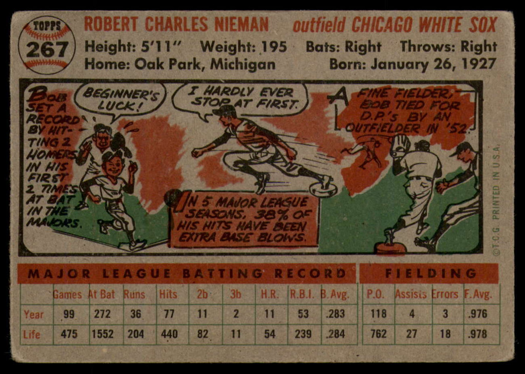 1956 Topps #267 Bob Nieman VG/EX Very Good/Excellent 