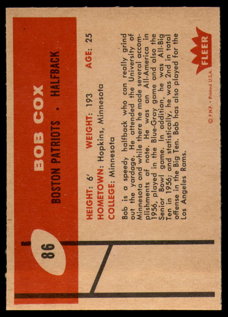 1960 Fleer #86 Bob Cox NM-MT 