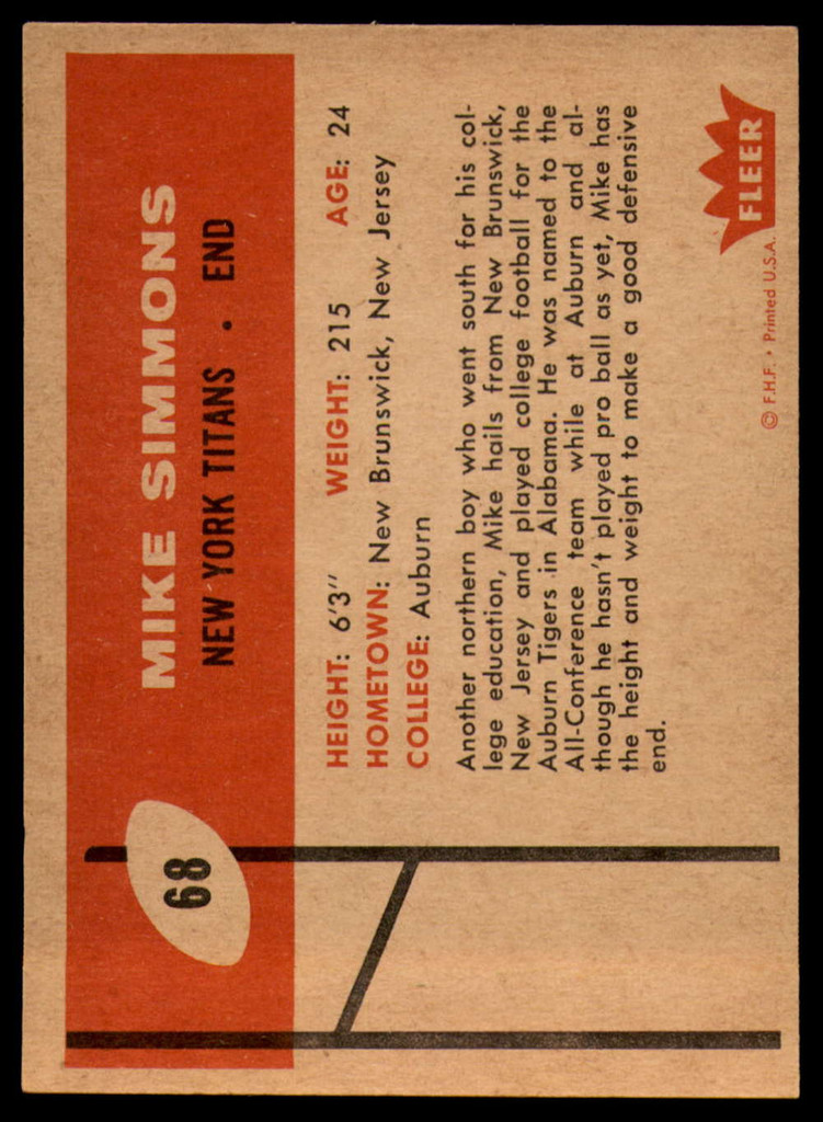 1960 Fleer #68 Mike Simmons NM+ 