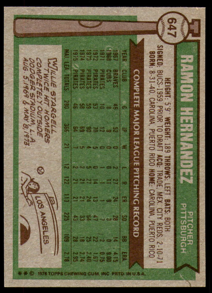 1976 Topps #647 Ramon Hernandez Near Mint+  ID: 212541