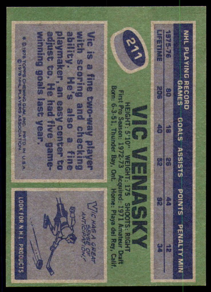 1976-77 Topps #211 Vic Venasky NM 