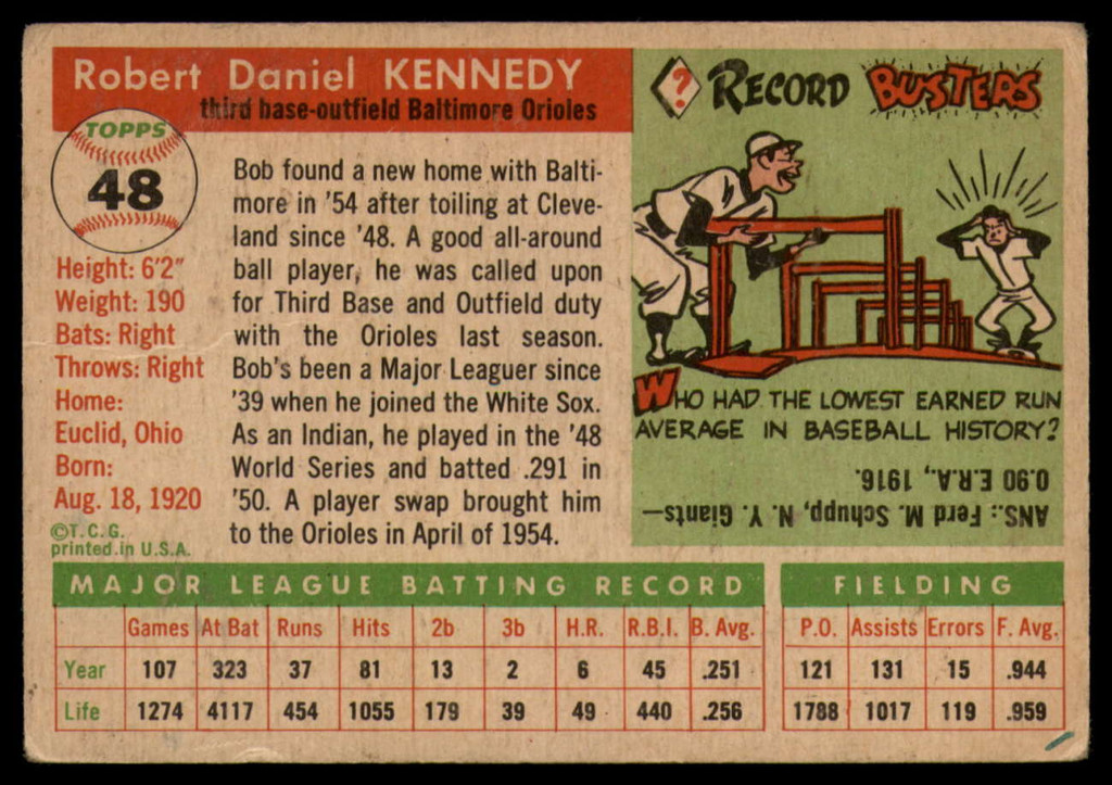 1955 Topps #48 Bob Kennedy VG Very Good 