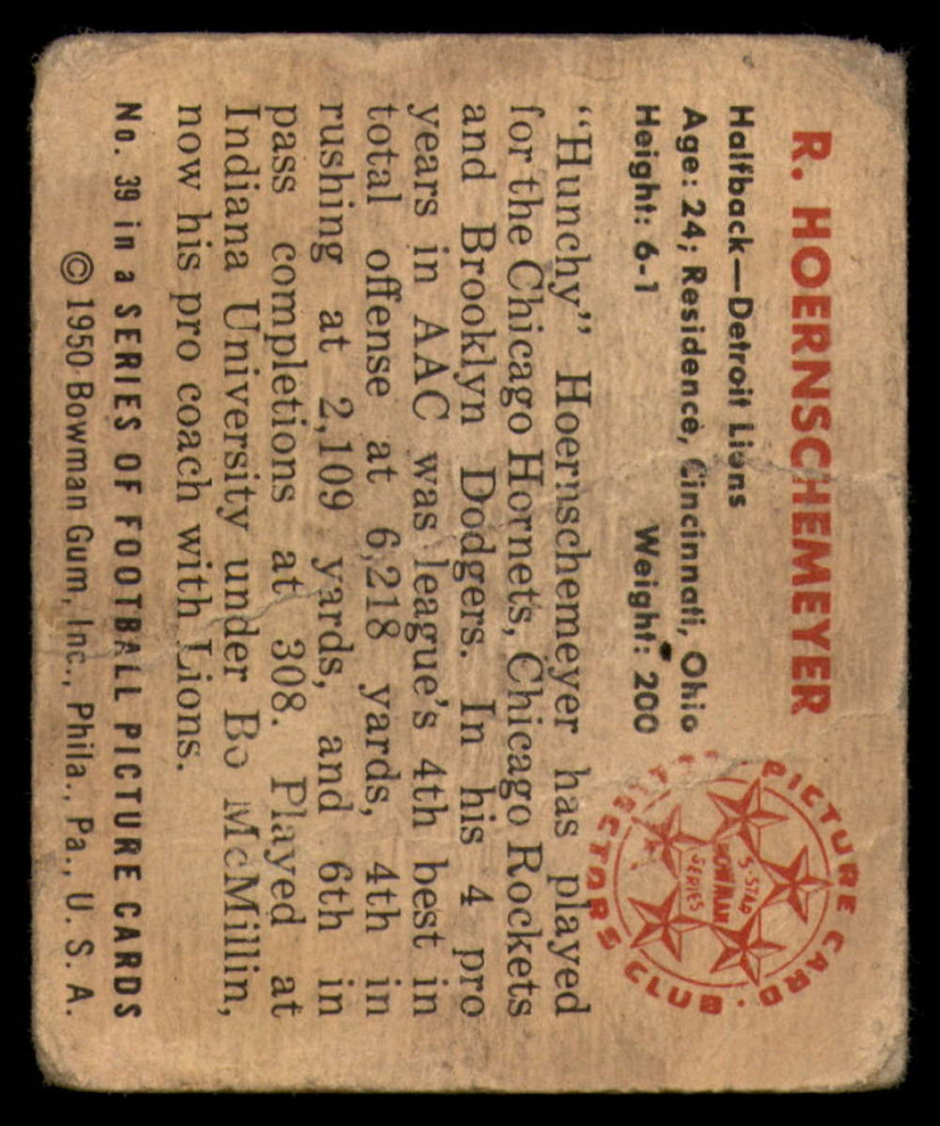 1950 Bowman #39 Bob Hoernschemeyer Poor RC Rookie ID: 151782