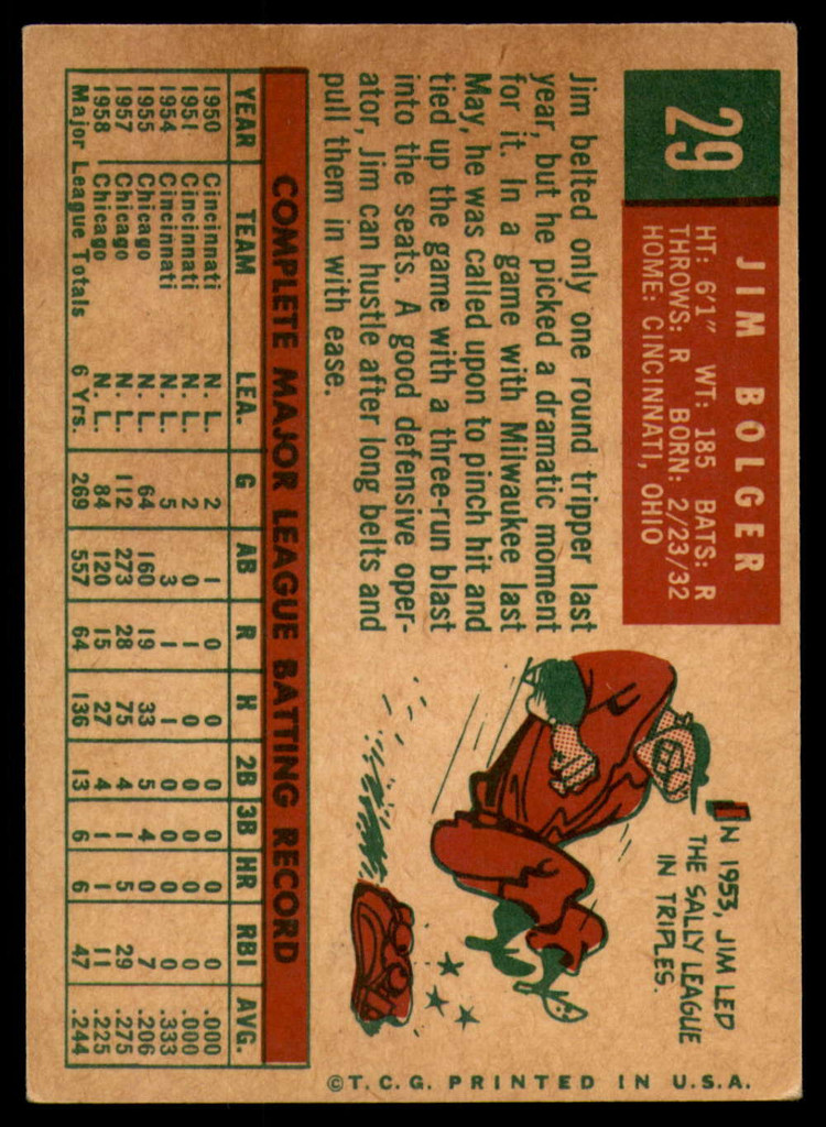 1959 Topps #29 Jim Bolger Excellent+  ID: 161288