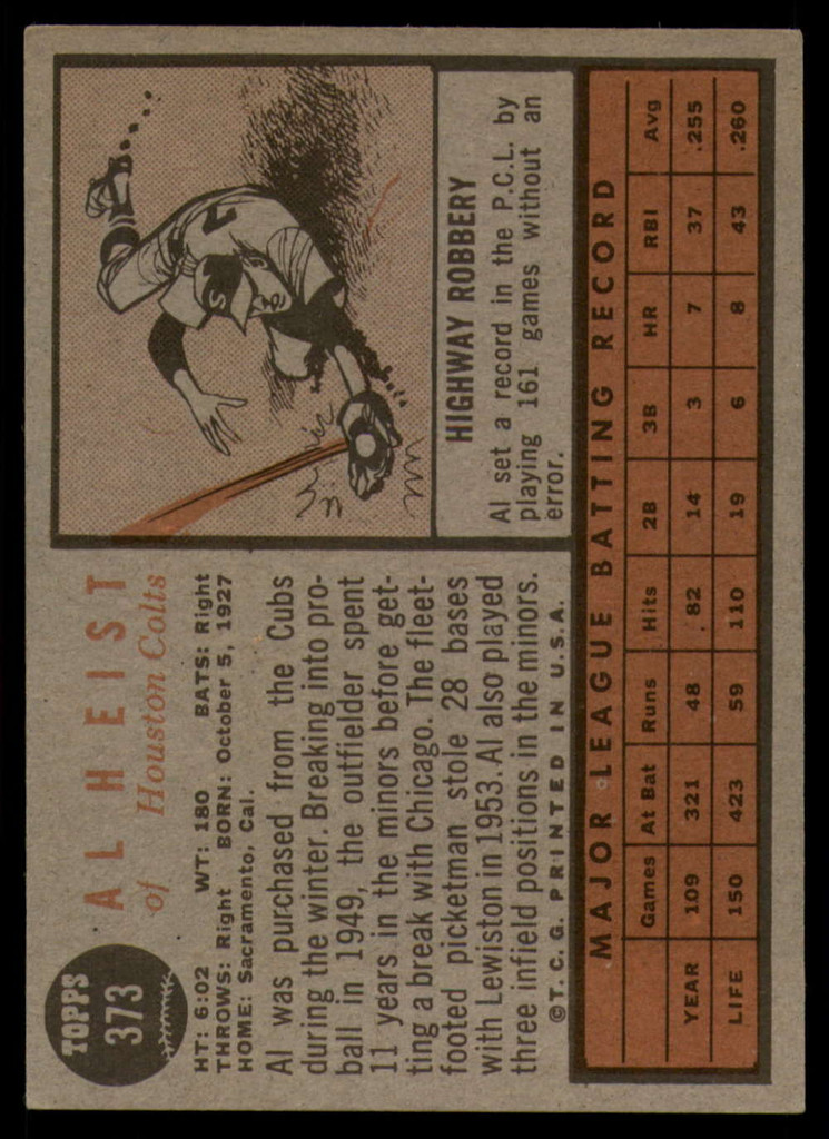 1962 Topps #373 Al Heist Excellent+  ID: 180177
