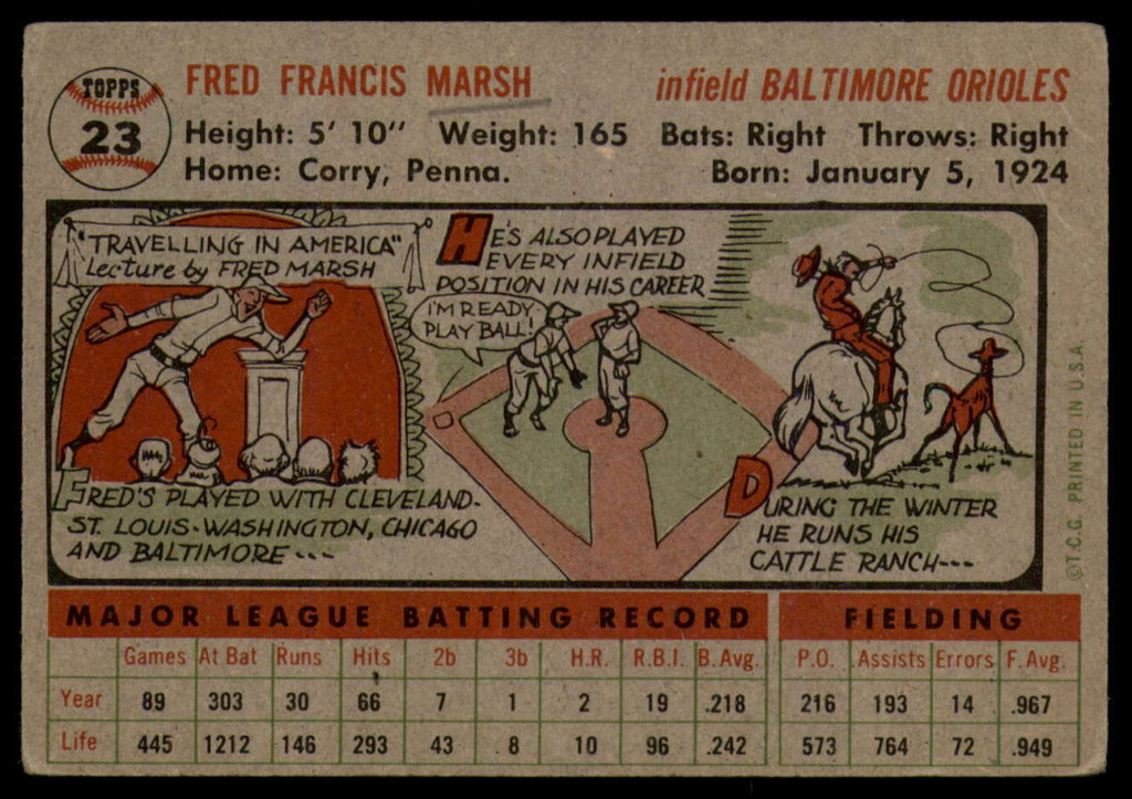 1956 Topps #23 Fred Marsh VG Very Good  ID: 103124