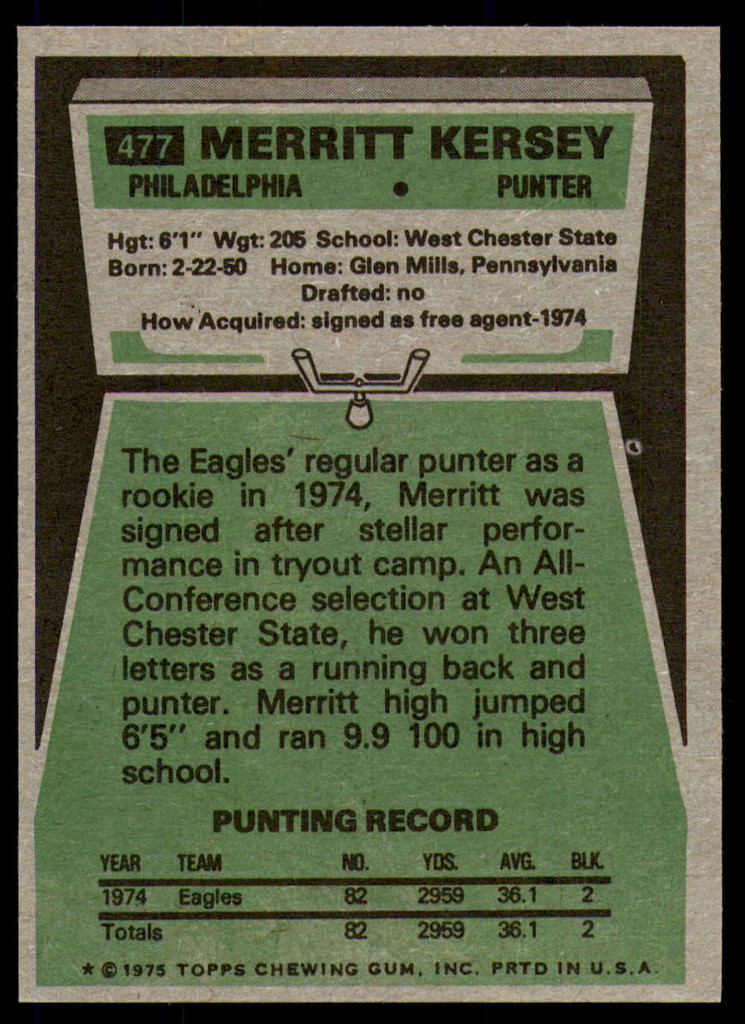 1975 Topps #477 Merritt Kersey Near Mint or Better  ID: 209498