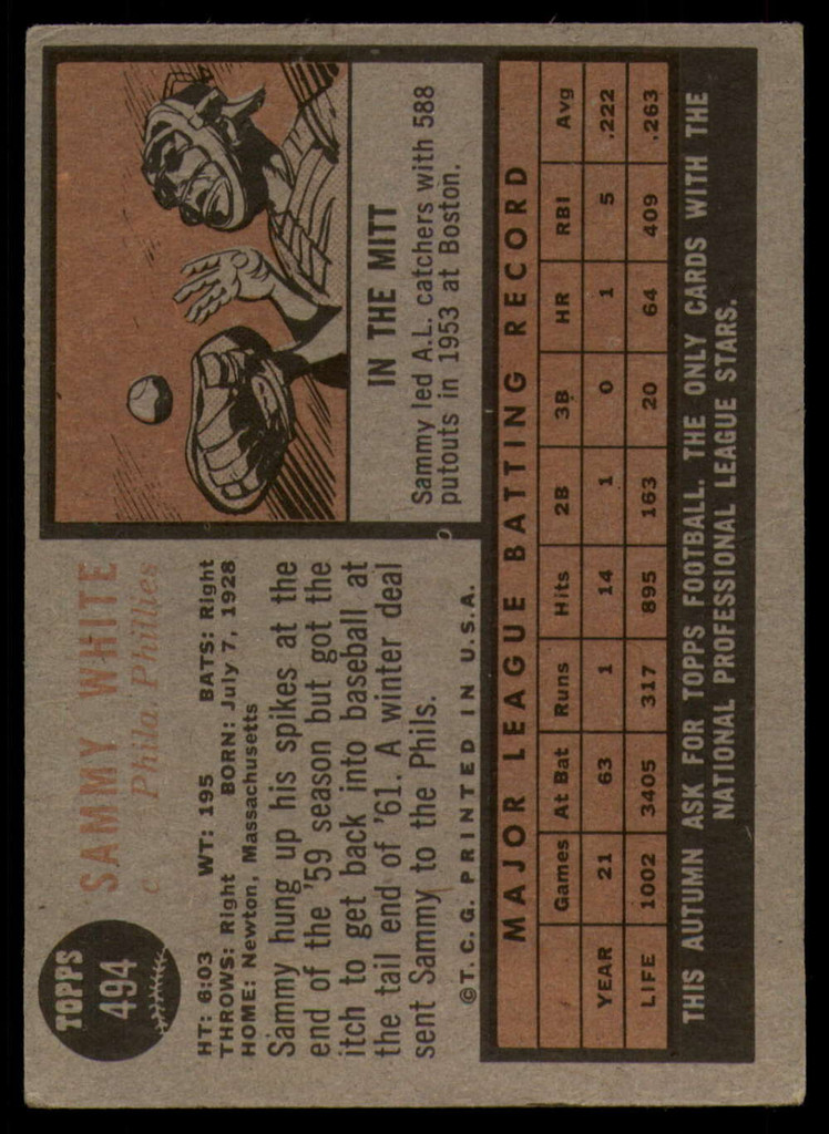 1962 Topps #494 Sammy White G-VG 