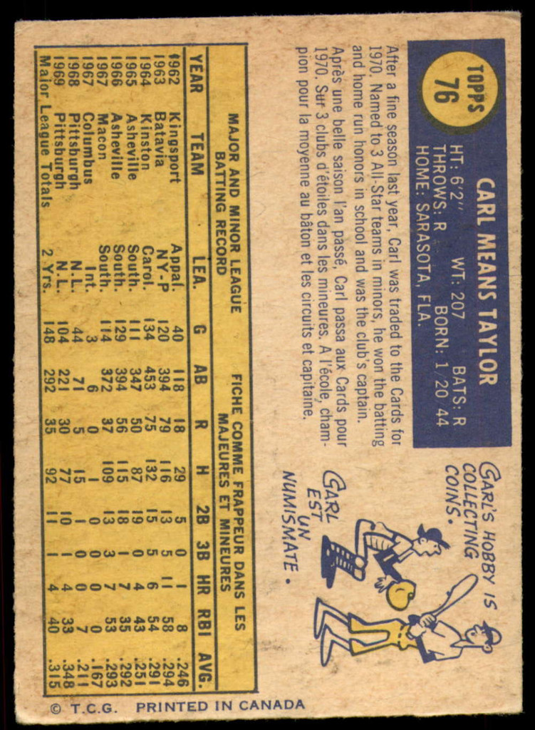 1970 O-Pee-Chee #76 Carl Taylor Very Good 