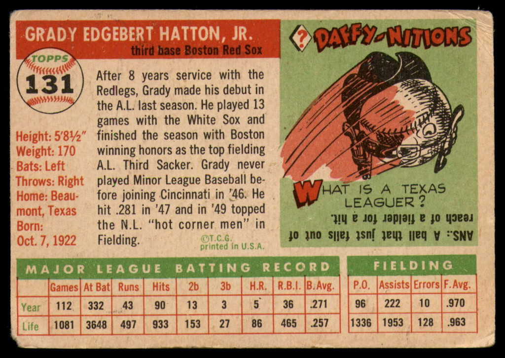 1955 Topps #131 Grady Hatton G-VG 