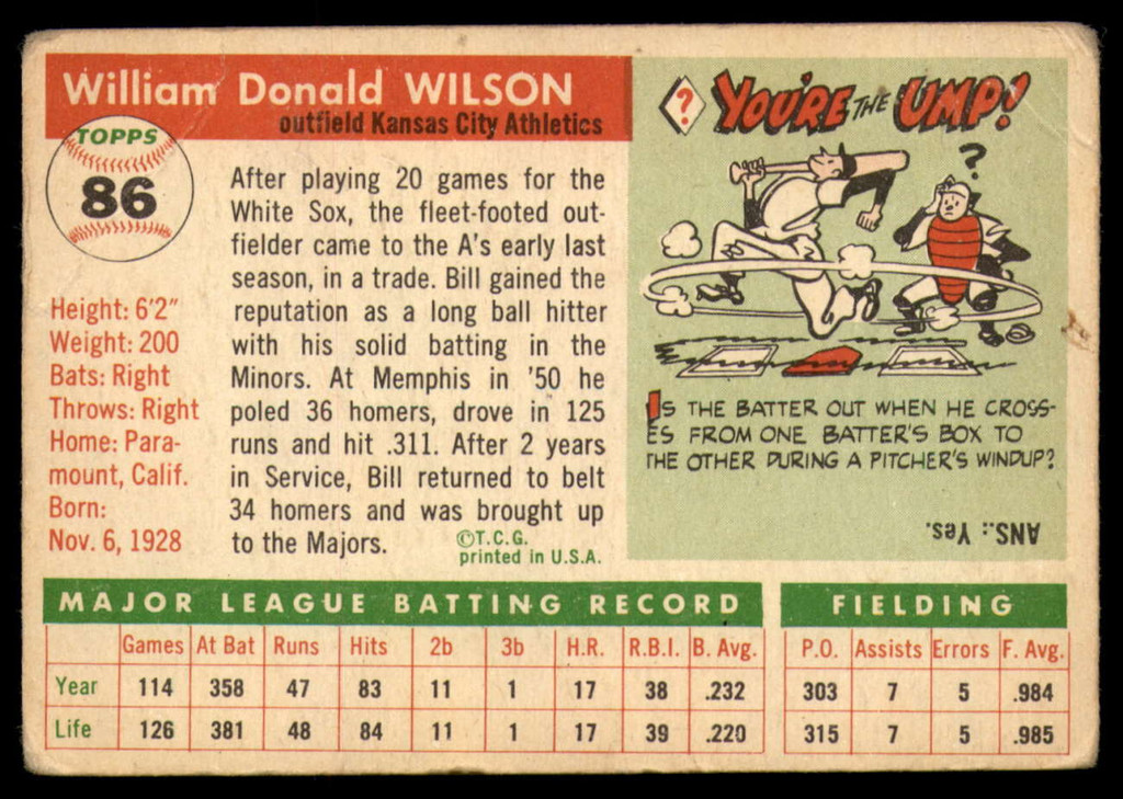 1955 Topps #86 Bill Wilson G/VG Good/Very Good 