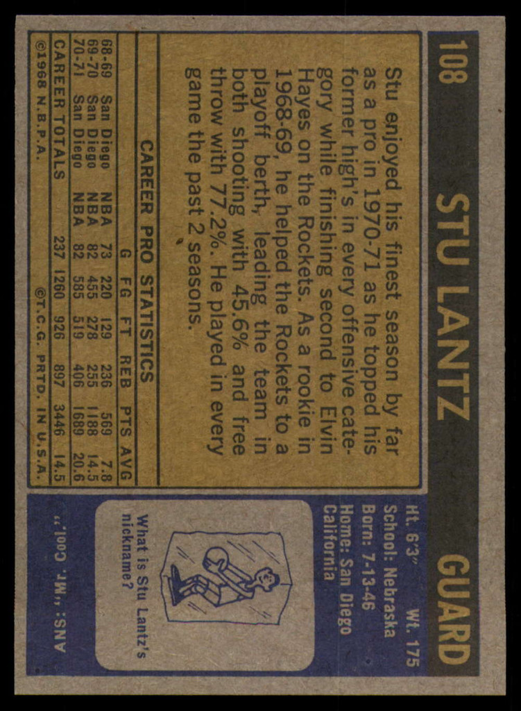 1971-72 Topps #108 Stu Lantz DP NM-Mint 
