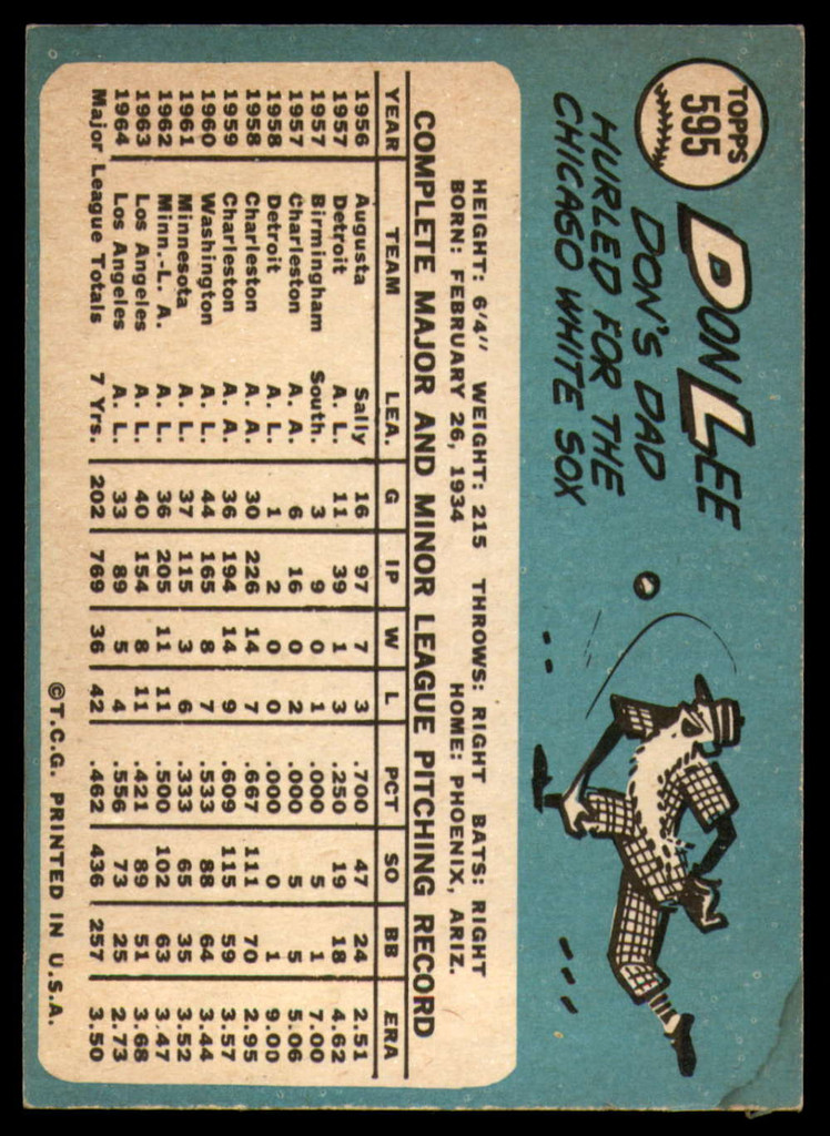 1965 Topps #595 Don Lee VG/EX Very Good/Excellent 