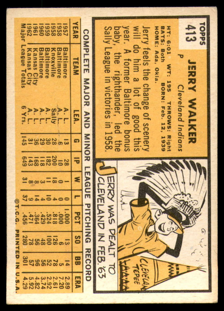 1963 Topps #413 Jerry Walker EX++ Excellent++  ID: 113333
