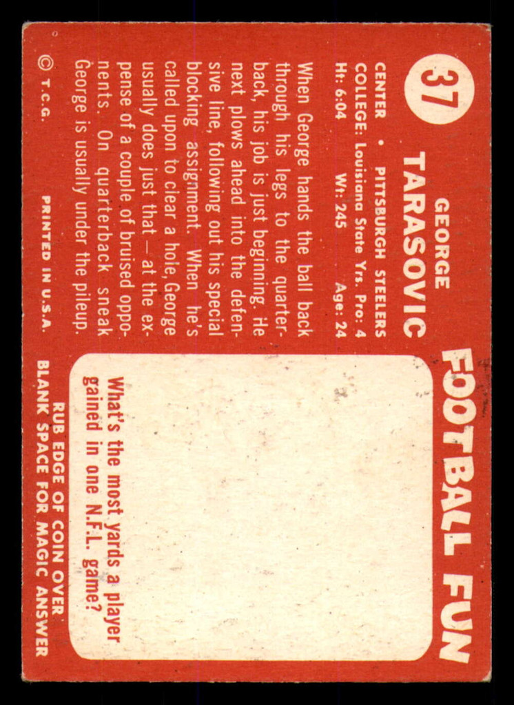 1958 Topps #37 George Tarasovic Poor 