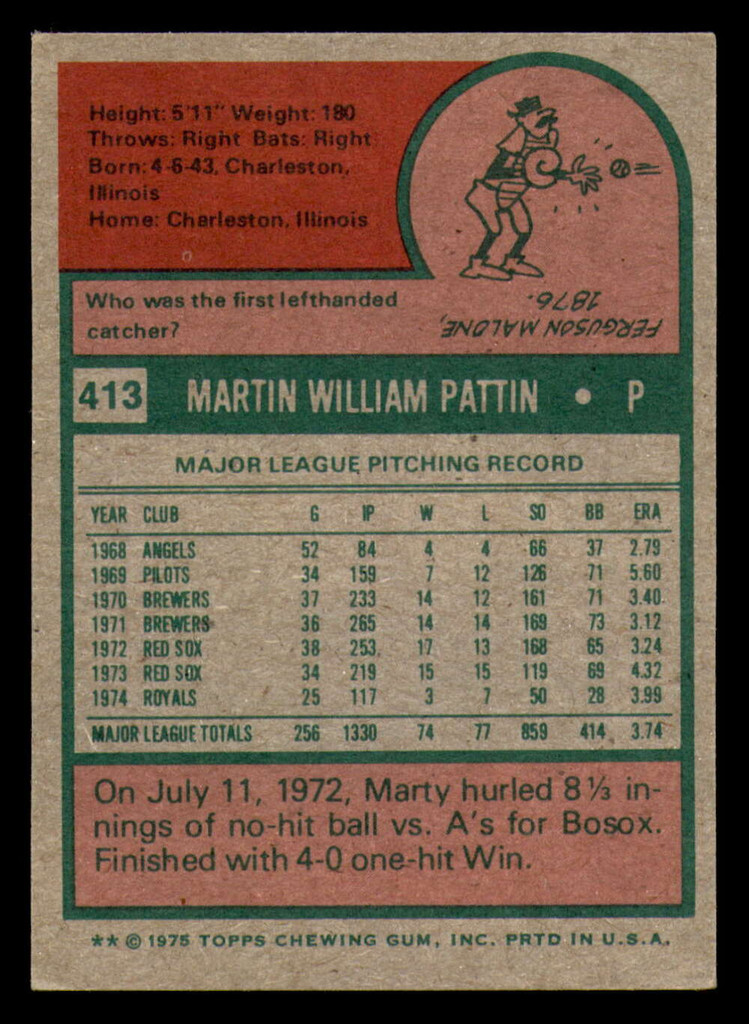 1975 Topps #413 Marty Pattin Excellent 