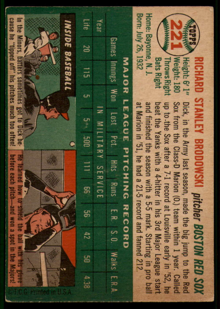 1954 Topps #221 Dick Brodowski EX