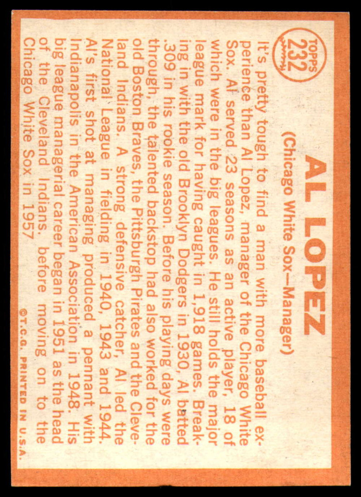 1964 Topps #232 Al Lopez MG EX/NM 