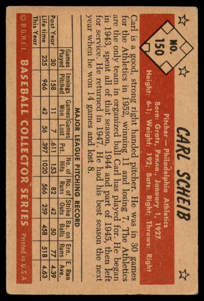 1953 Bowman Color #150 Carl Scheib EX 