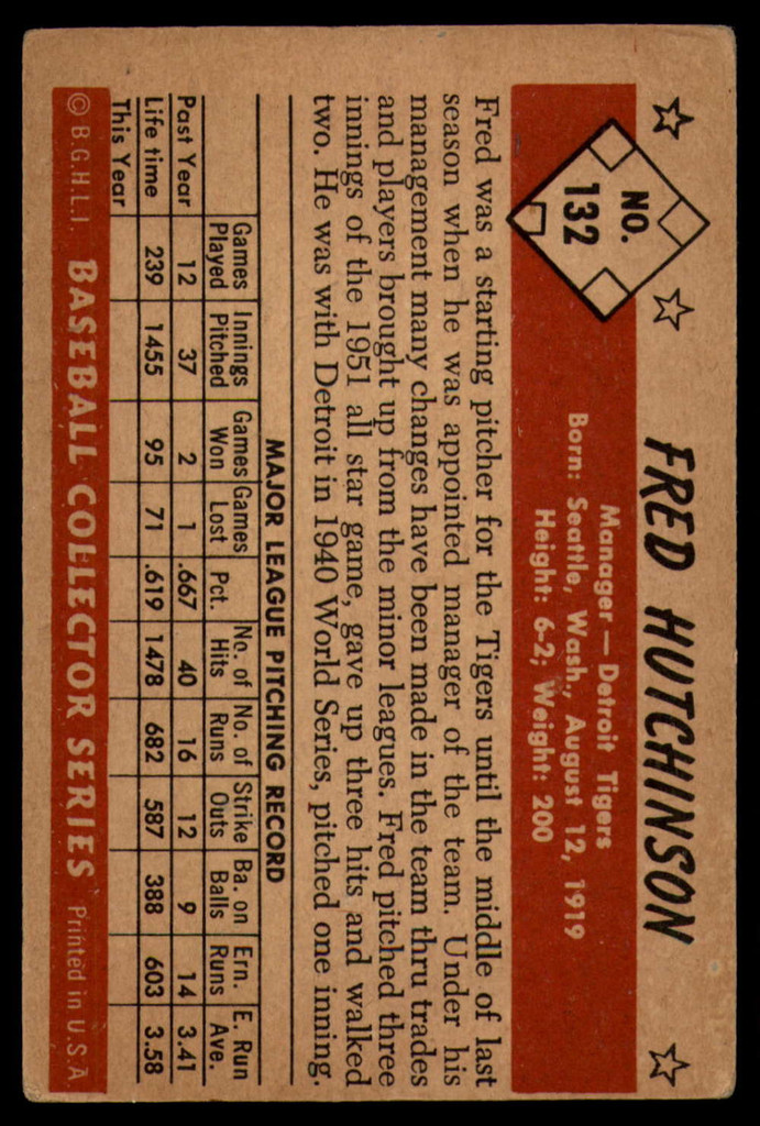 1953 Bowman Color #132 Fred Hutchinson EX 