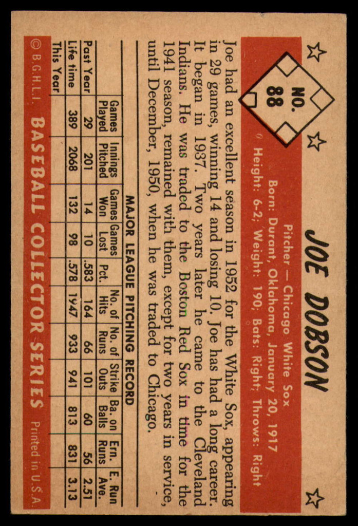 1953 Bowman Color #88 Joe Dobson NM 