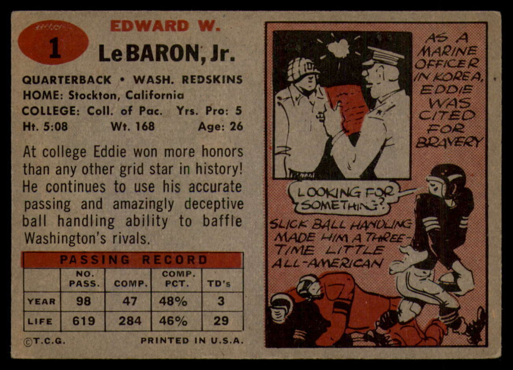 1957 Topps #1 Eddie LeBaron EX++  ID: 90668