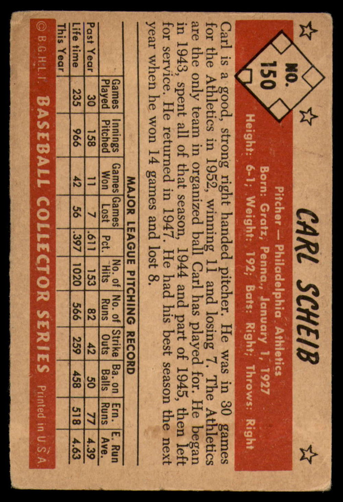 1953 Bowman Color #150 Carl Scheib VG/EX