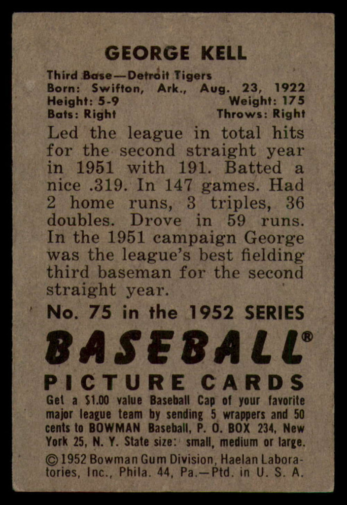 1952 Bowman #75 George Kell EX 