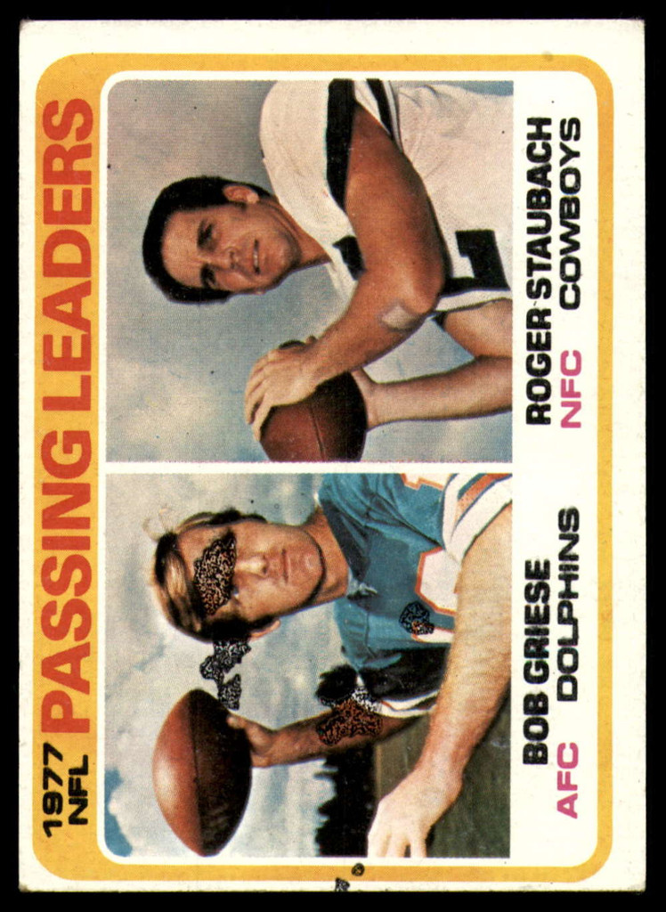 1978 Topps #331 Bob Griese/Roger Staubach 1977 Passing Leaders Excellent+ 