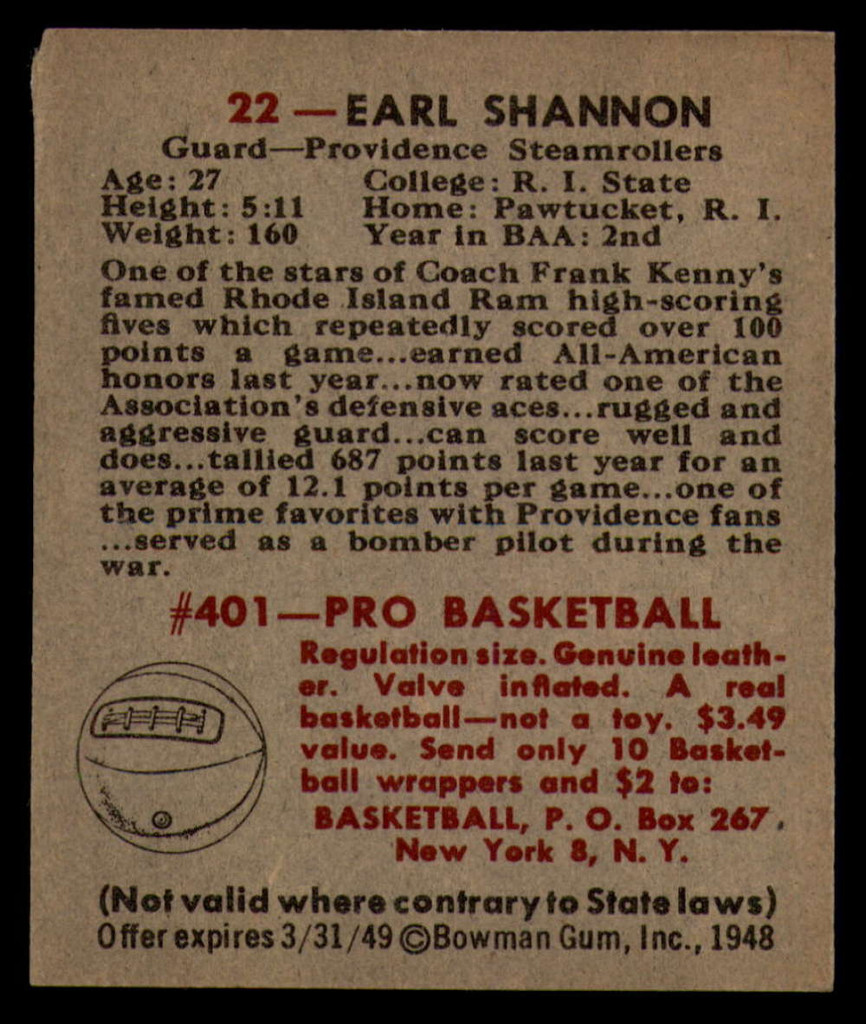 1948 Bowman #22 Earl Shannon EX