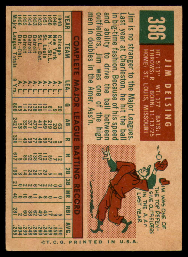 1959 Topps #386 Jim Delsing Excellent+  ID: 161571