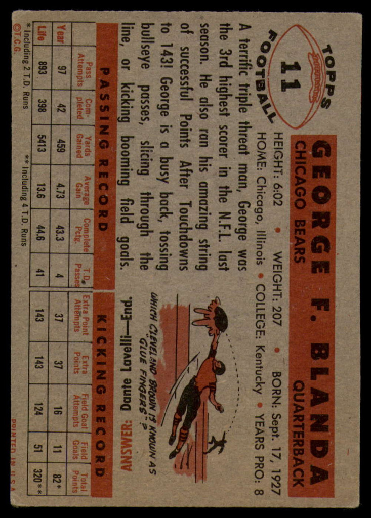 1956 Topps #11 George Blanda EX  ID: 90500