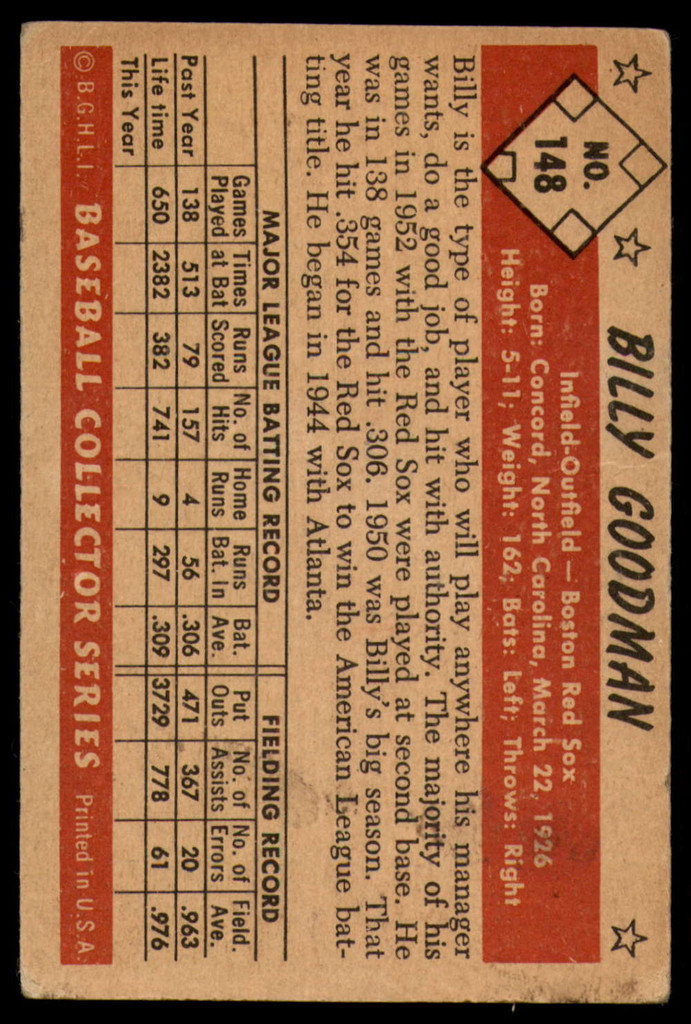 1953 Bowman Color #148 Billy Goodman VG 