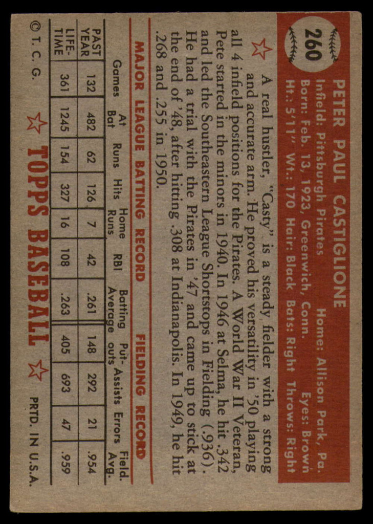 1952 Topps #260 Pete Castiglione EX  ID: 91585