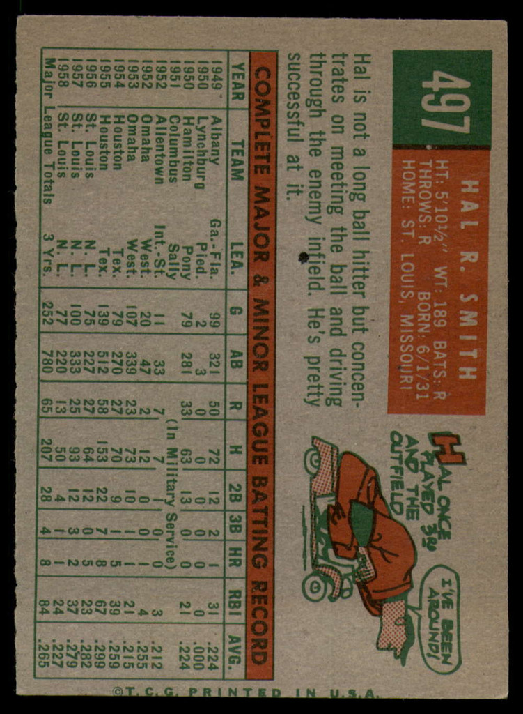 1959 Topps #497 Hal R. Smith EX++ Excellent++  ID: 103736