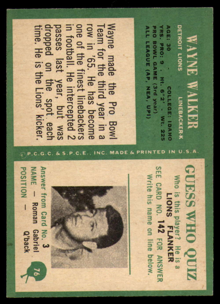 1966 Philadelphia #76 Wayne Walker Near Mint+  ID: 130624