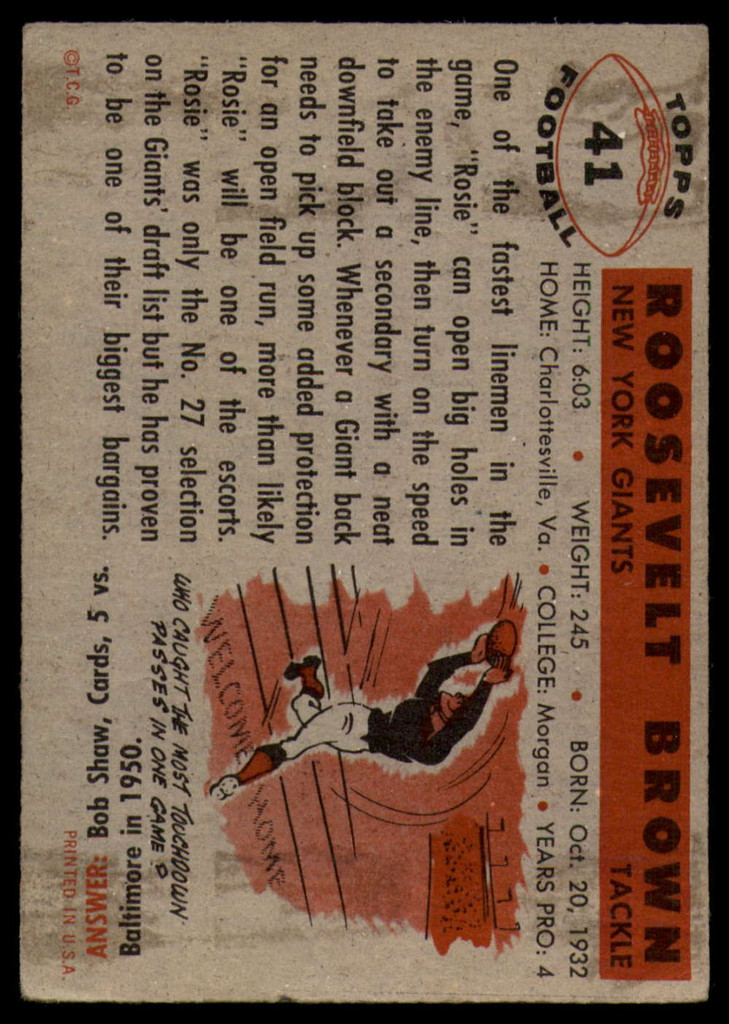 1956 Topps #41 Roosevelt Brown EX RC Rookie