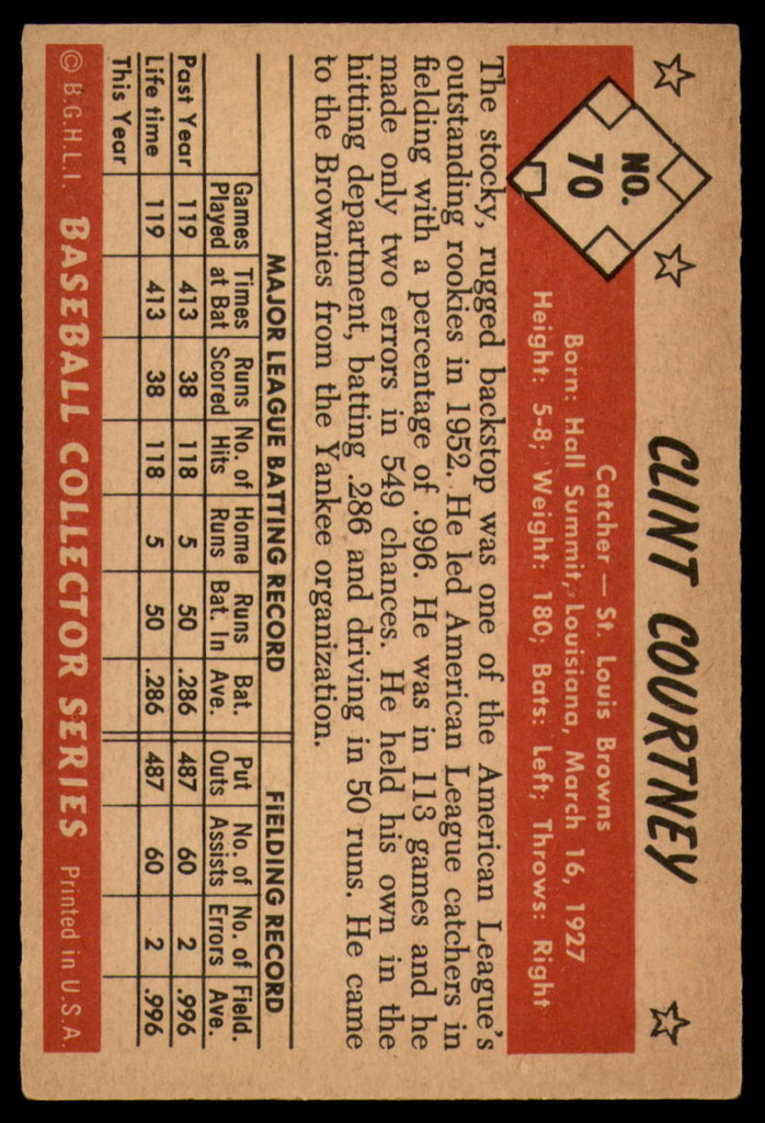 1953 Bowman Color #70 Clint Courtney EX RC Rookie